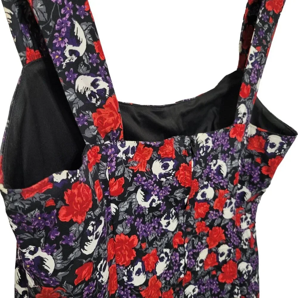 Hot Topic L 11 Dress Skull Floral Gothic Spooky Chic Floral Skater Flare Whimsy - Picture 7 of 11